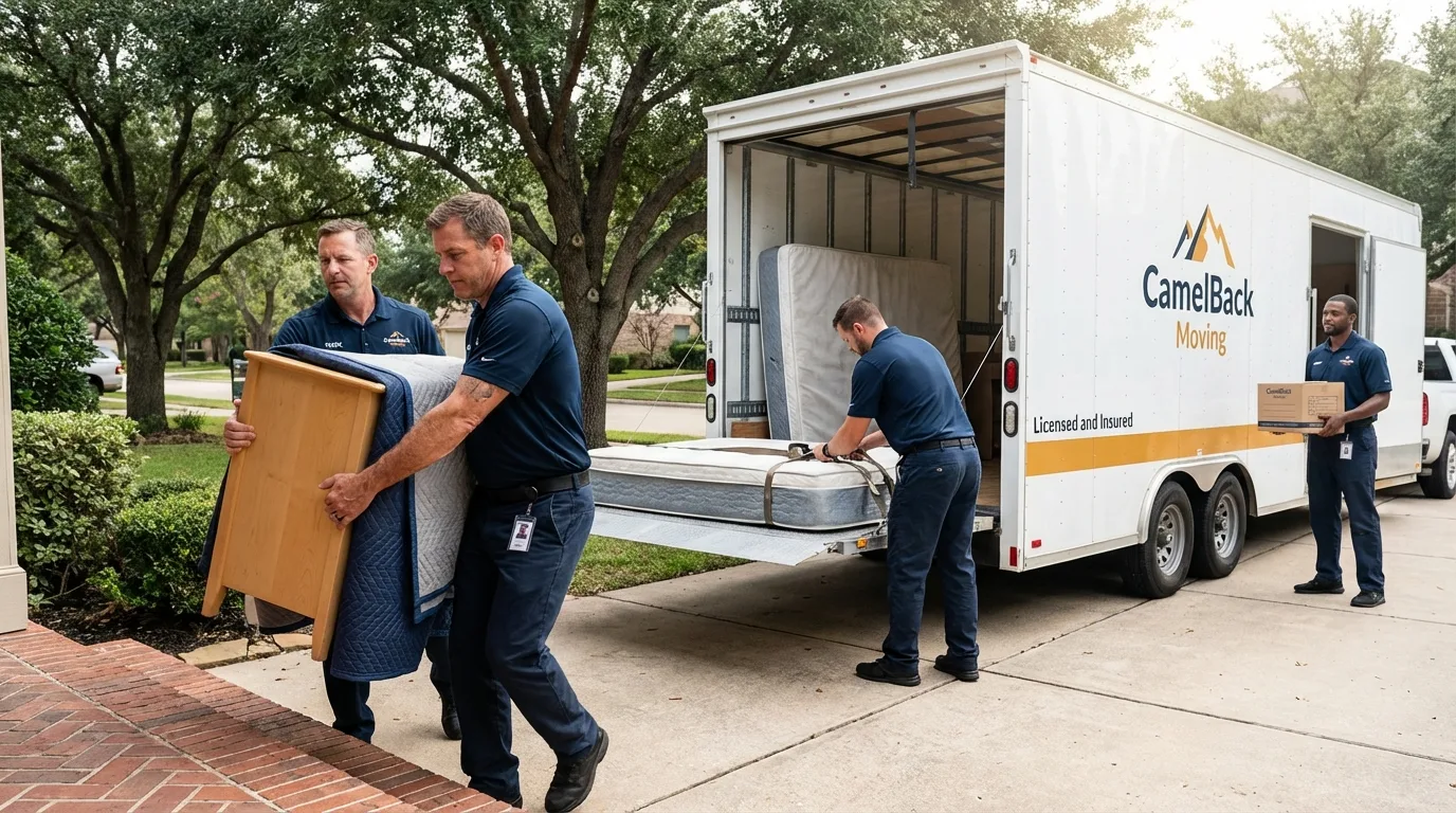 Crew loading residential truck for cross-state move from Auburn, CA